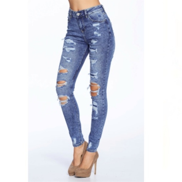 ❤ Blue Age - High Rise Destroyed Skinny Jeans - Picture 4 of 10